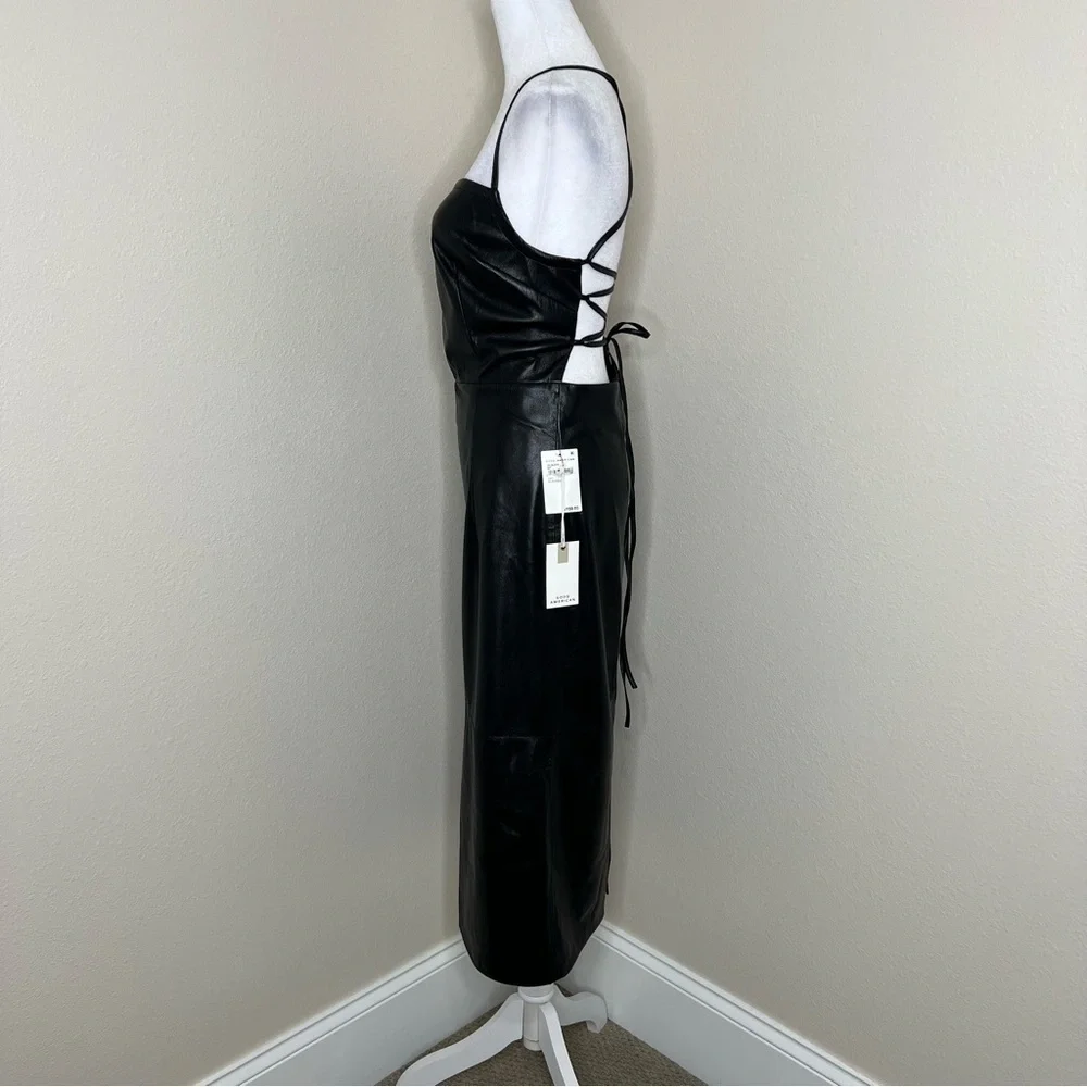 GOOD AMERICAN Black Vacay Faux Leather Dress Sexy Sleeveless Open Back Sz L NWT - Picture 7 of 16